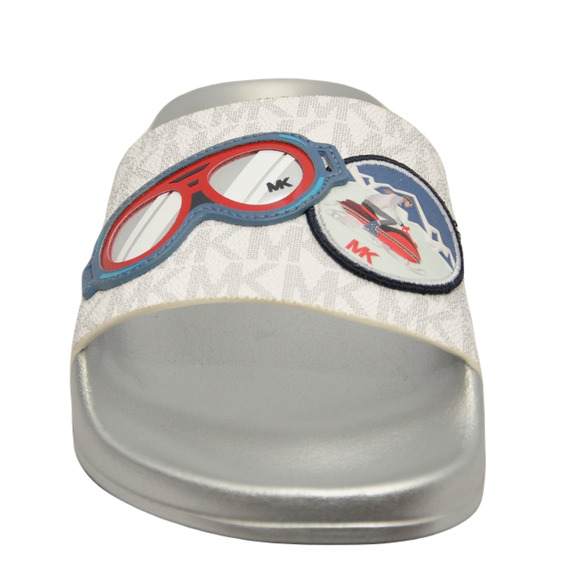 Michael Kors Penny Slide Logo Ski Patch Sandals Bright White 5/6/7/8/9/10/11 NIB - Picture 4 of 7